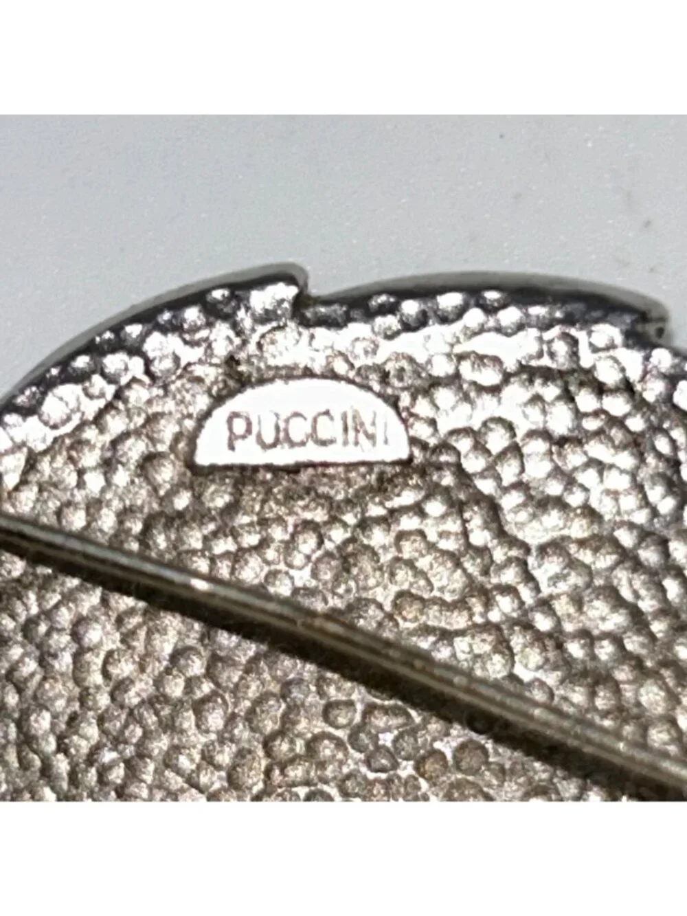 Vintage Puccini Silver-Tone Round Brooch With Textured White Center Statement